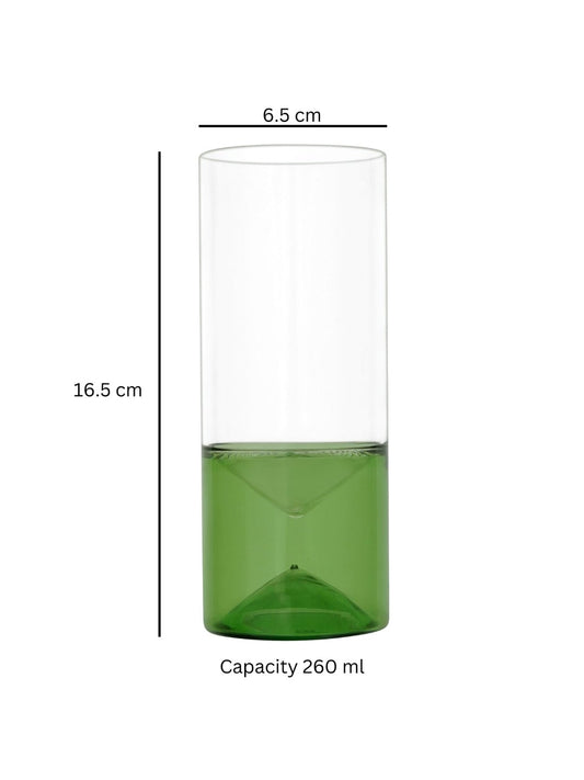 Stylish 260ml highball glass with a geometric green base, crafted from durable borosilicate glass.