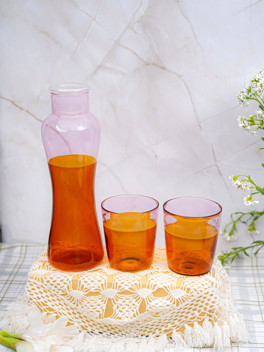 Dual-Tone Borosilicate Bottle and Glass Set amber pink - Borotech