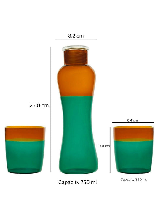 Dual-Tone Borosilicate Bottle and Glass Set teal amber - Borotech
