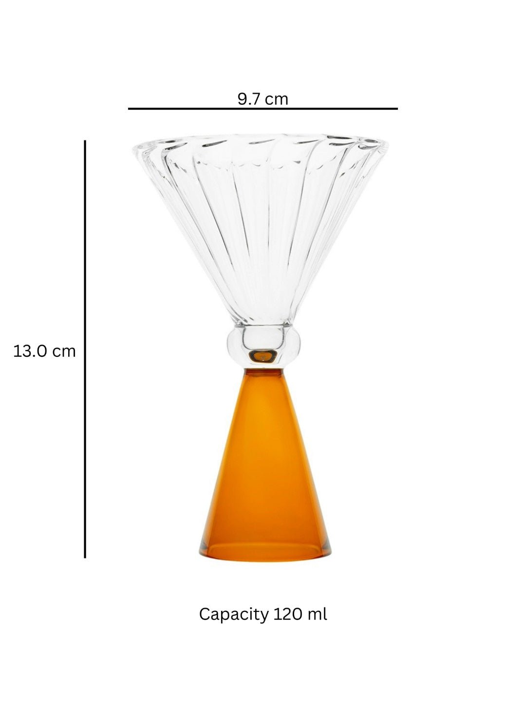 Ribbed Cocktail Glasses with Pyramid Base - Borotechheight : 130 mm diameter: 97 mm ml capacity : 120 ml4Amber