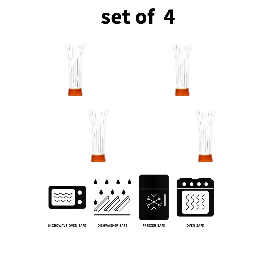 Set Of 4 Borosilicate Ribbed Beer Glasses with Amber Base - Borotech