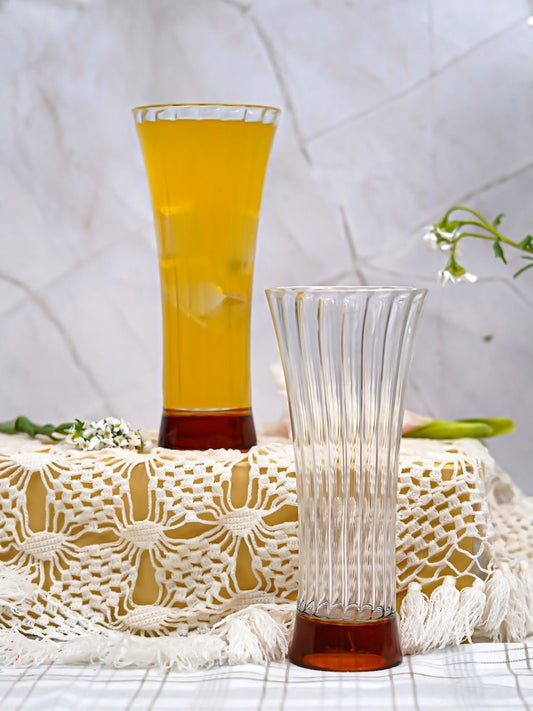 Set Of 4 Borosilicate Ribbed Beer Glasses with Amber Base - Borotech