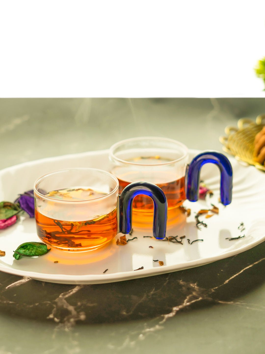 Set of 4 Borosilicate Tea Cups with Arch Handles - BorotechgreenG - 200A GREEN