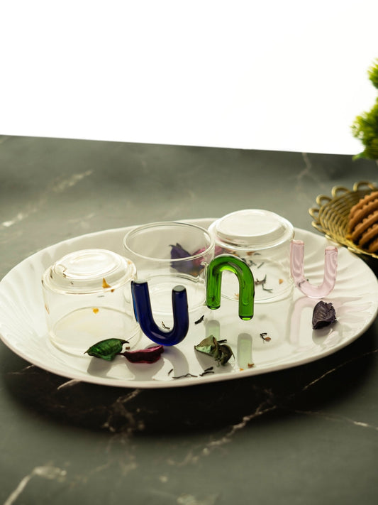 Set of 4 Borosilicate Tea Cups with Arch Handles - Borotechpink