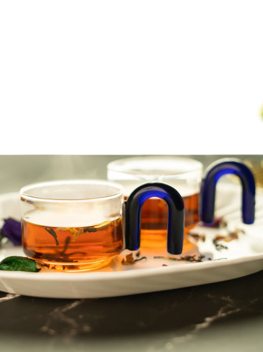 Set of 4 Borosilicate Tea Cups with Arch Handles - BorotechgreenG - 200A GREEN