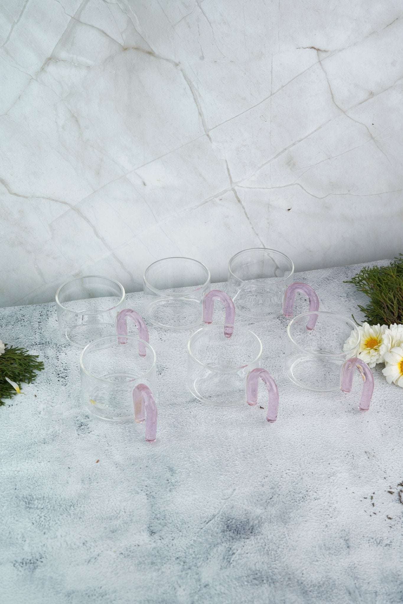 Set of 4 Borosilicate Tea Cups with Arch Handles - Borotechpink