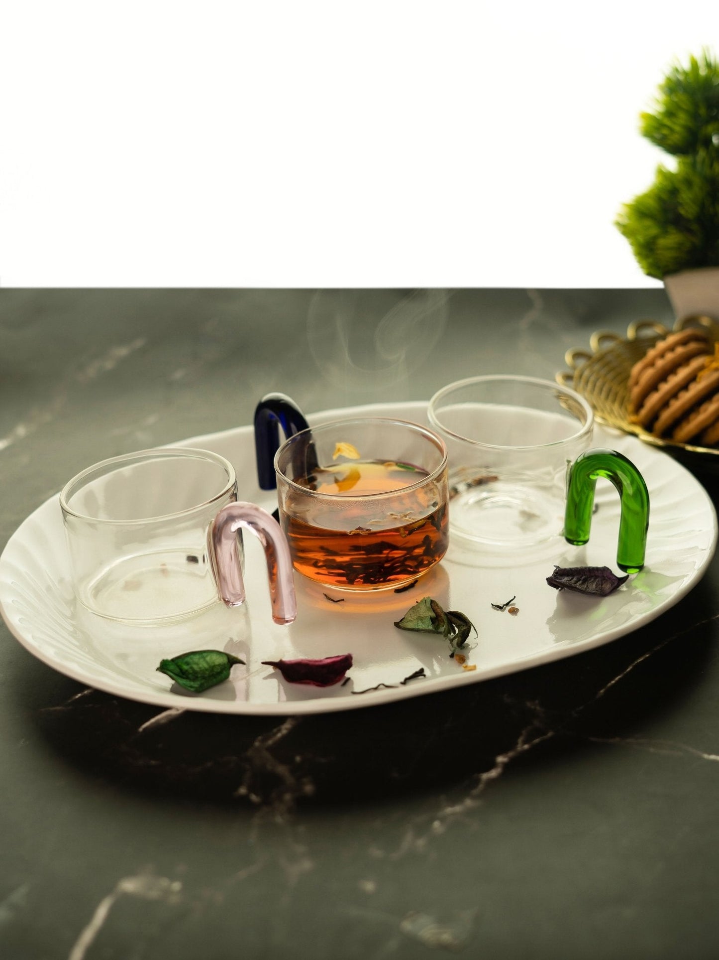 Set of 4 Borosilicate Tea Cups with Arch Handles - BorotechgreenG - 200A GREEN