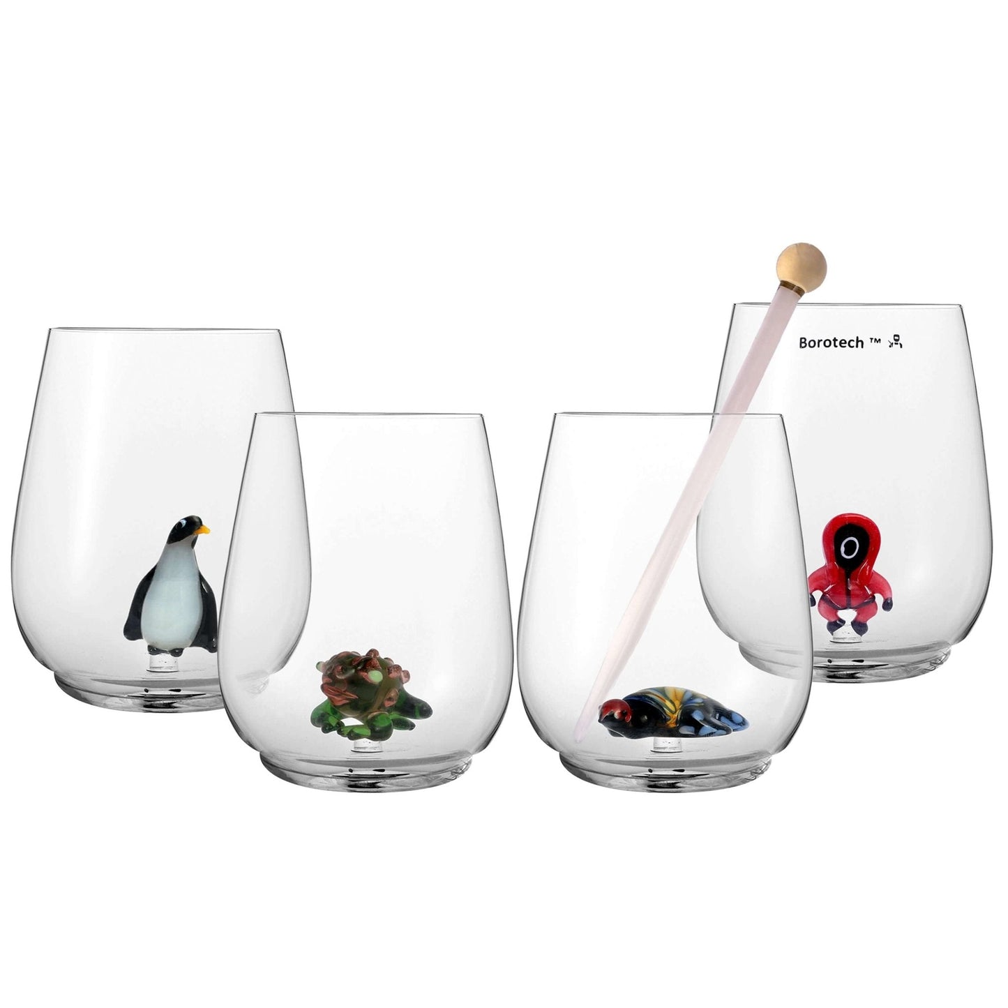 Set of 4 Whimsy Wonders Stemless Glass Set – Playful Elegance - Borotech