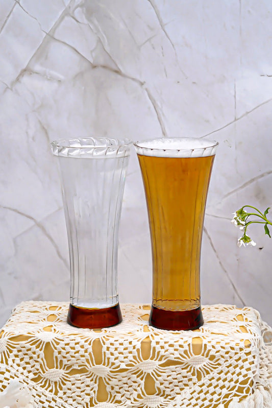 Set Of 6 Borosilicate Ribbed Juice Glasses with Amber Base - Borotech