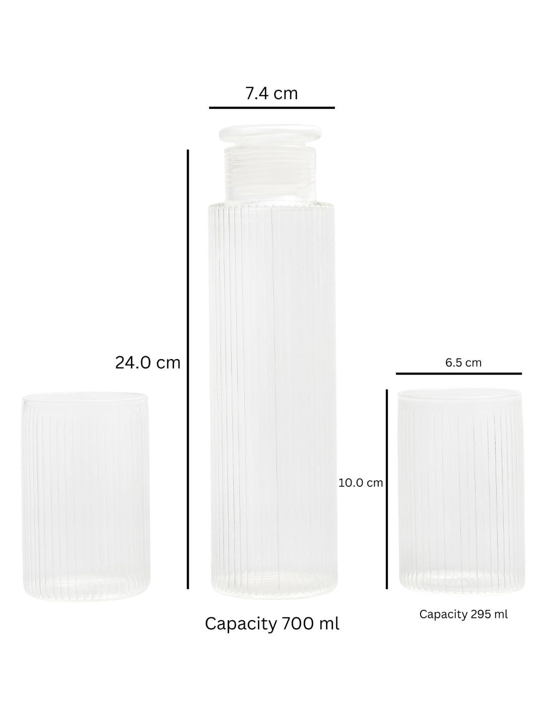 Thin Ribbed Clear Borosilicate Bottle and Glass Set - Borotech