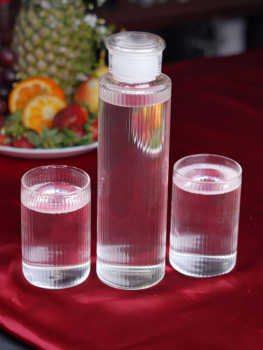 Thin Ribbed Clear Borosilicate Bottle and Glass Set - Borotech
