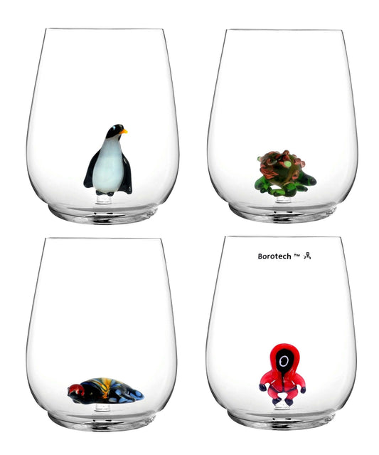 Set of 4 Whimsy Wonders Stemless Glass Set – Playful Elegance - Borotech
